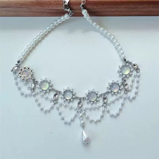 Moonstone Pearl Layered Necklace