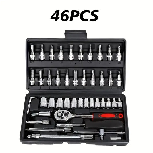 46pcs Premium Chrome Vanadium Steel Ultimate Automotive Repair Tool Set - High Torque Wrench Kit, Ultra Portable for Car, Bike, and Motorcycle Maintenance