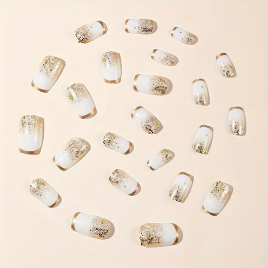 Golden glitter French square nails