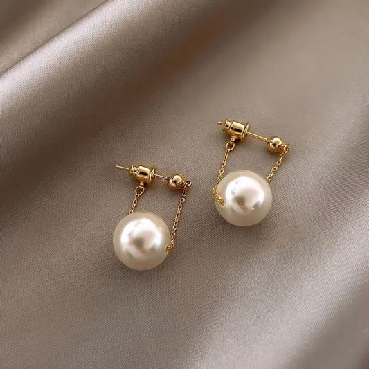 Gold Steel Pearl Earrings