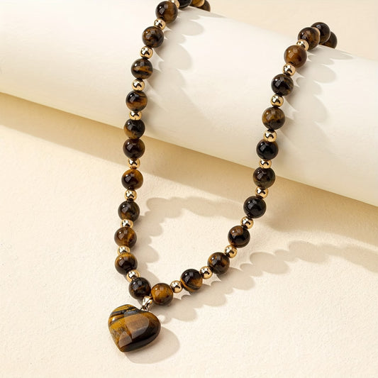 Tiger Eye Heart Bead Necklace