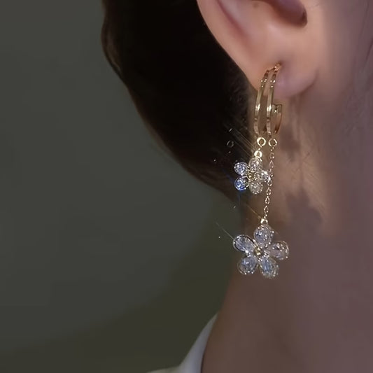 Bling Flower Tassel Earrings