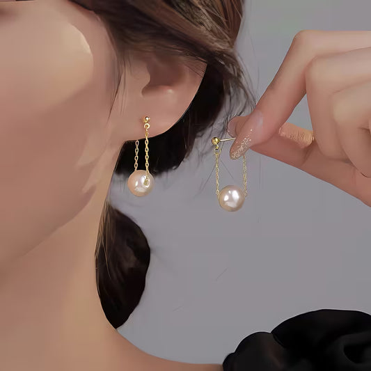 Gold Steel Pearl Earrings