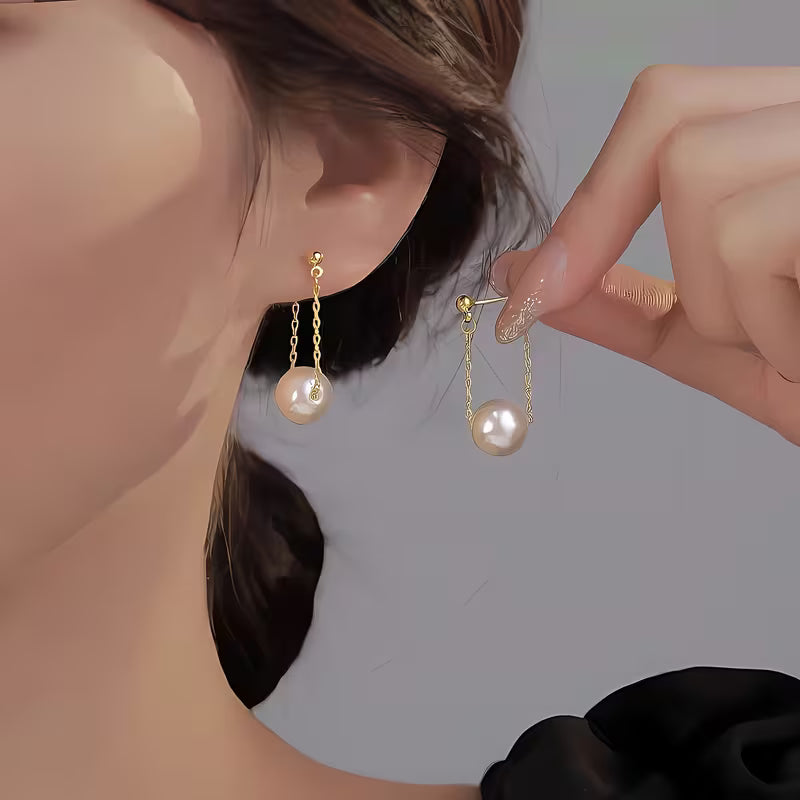 Gold Steel Pearl Earrings