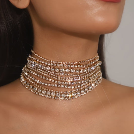 Layered Rhinestone Chain Necklace