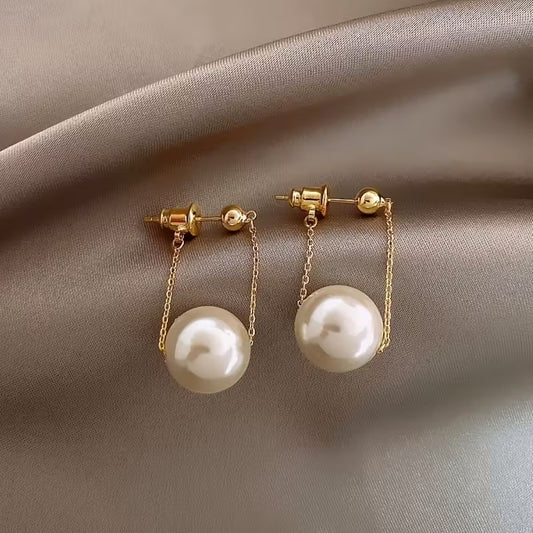 Gold Steel Pearl Earrings