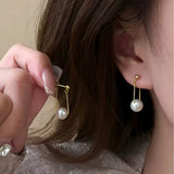 Gold Steel Pearl Earrings