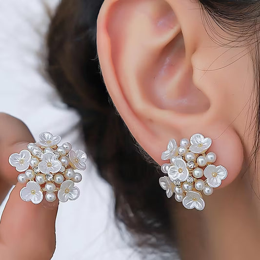 Embroidered Flower Ball Earrings