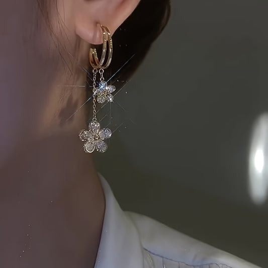 Bling Flower Tassel Earrings