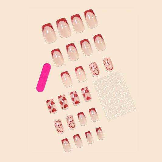 Red lace heart French nails