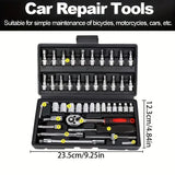 46pcs Premium Chrome Vanadium Steel Ultimate Automotive Repair Tool Set - High Torque Wrench Kit, Ultra Portable for Car, Bike, and Motorcycle Maintenance