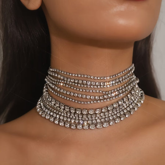 Layered Rhinestone Chain Necklace