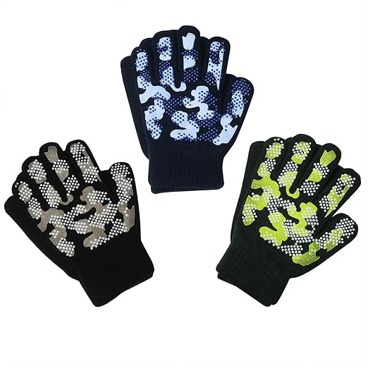 (4–11Y) Kids Winter Knit Gloves, 3 Pairs