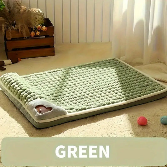 Four Seasons Dog Mat Washable Winter Sleeping Pad for Dogs, Green Soft Spinal Protection