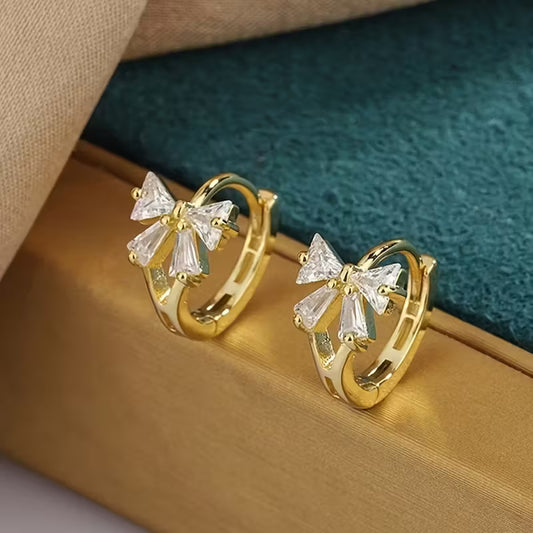 Zirconia Bow Hoop Earrings