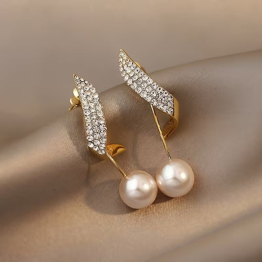 Geometric Pearl Rhinestone Earrings