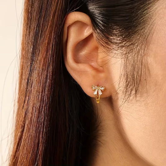 Zirconia Bow Hoop Earrings