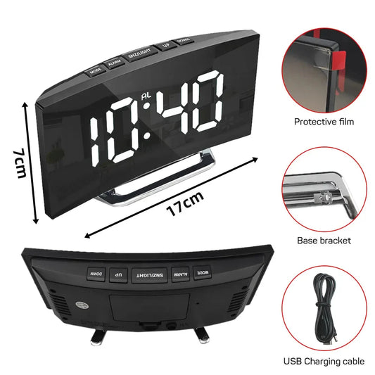 Silent LED Mirror Alarm Clock