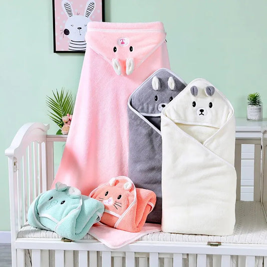 Baby Hooded Bath Towel – Soft Coral Fleece Swaddle Blanket