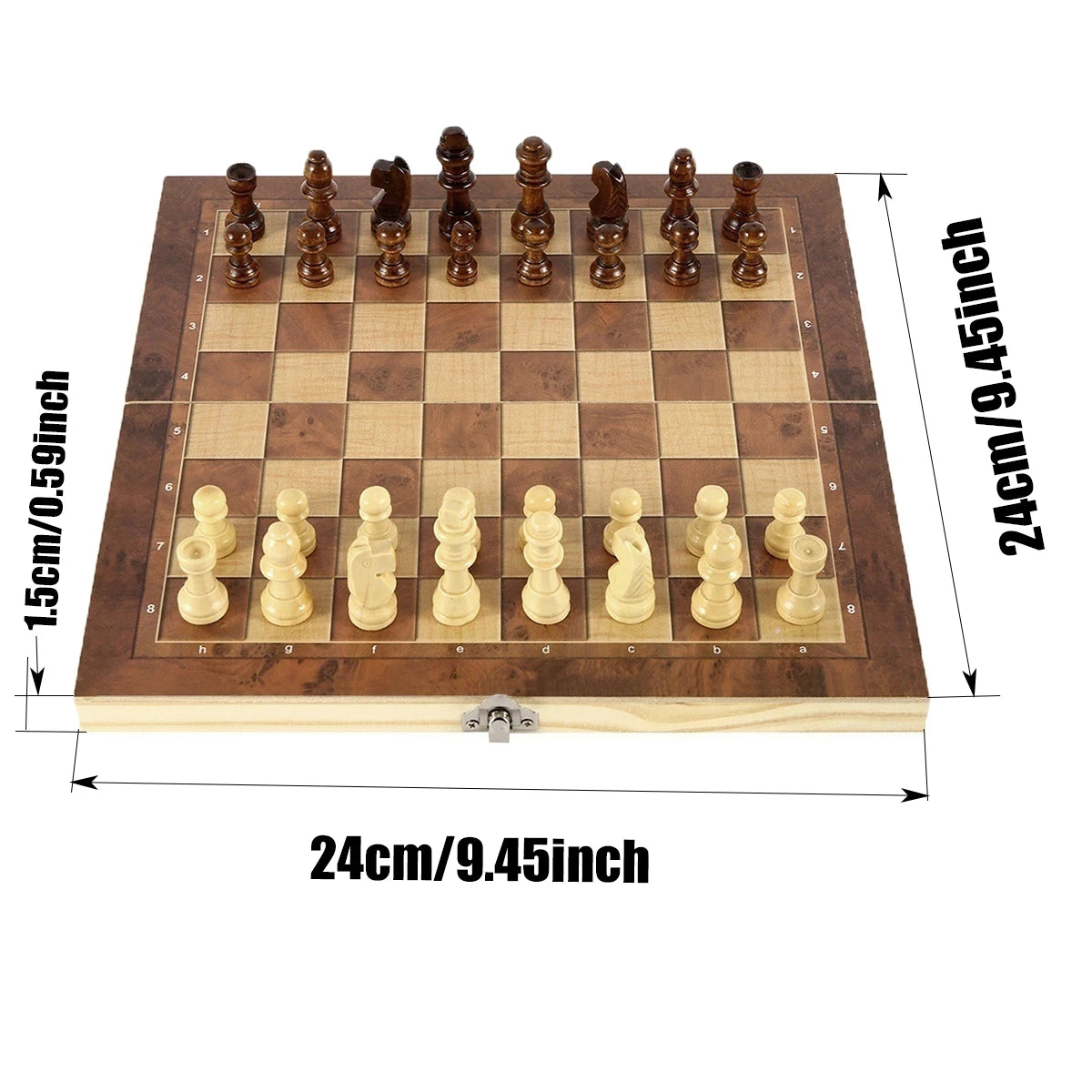 3-in-1 Wooden Checkers & Chess Set