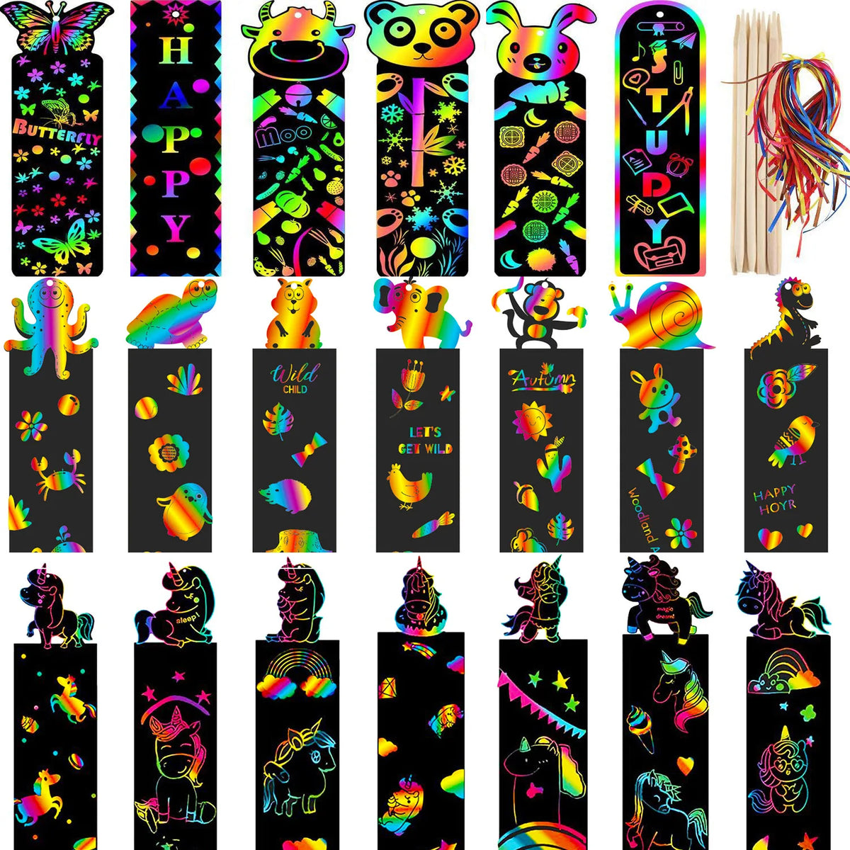 24Pcs Animal DIY Scratching Painting Paper for Kids