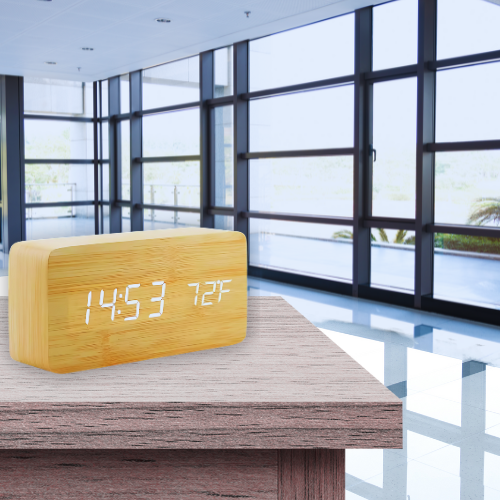 Wooden LED Alarm Clock with Temperature