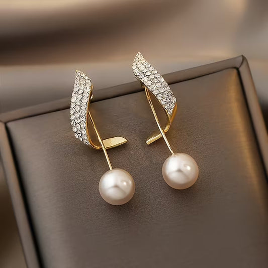 Geometric Pearl Rhinestone Earrings
