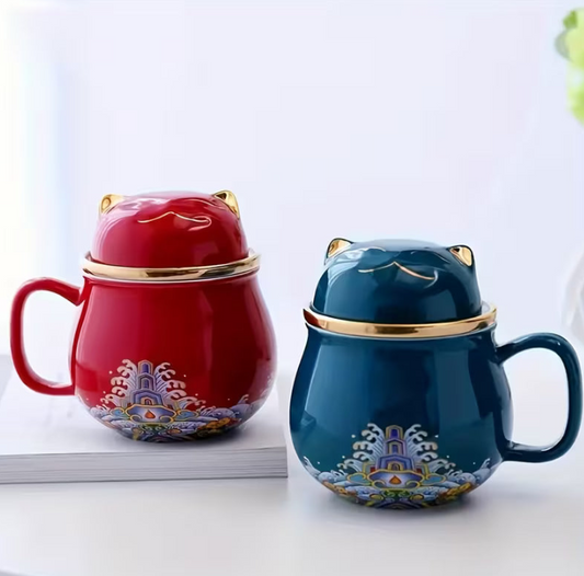 Floral Ceramic Cat Travel Mug