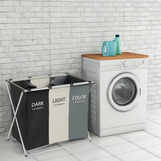 3-Section Foldable Laundry Hamper with Durable Oxford Fabric & Aluminum Frame - Dark/Light Color Options, Space-Saving Clothes Organizer for Home, Dorm, Laundry Room Storage, Dorm Room Storage, Multicompartment Design