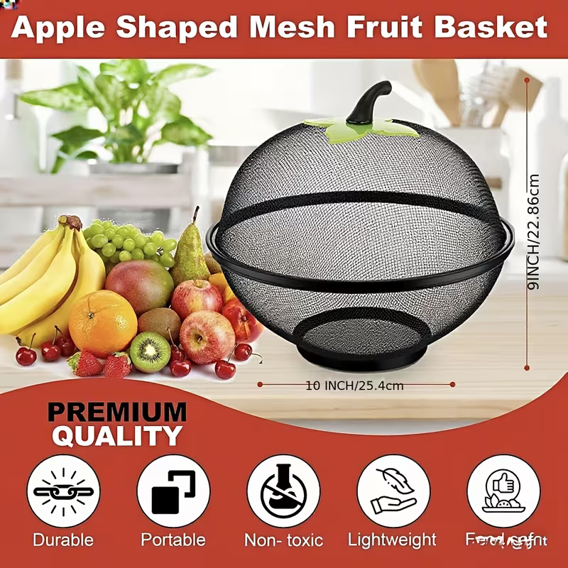 Apple-shaped Metal Mesh Fruit Basket
