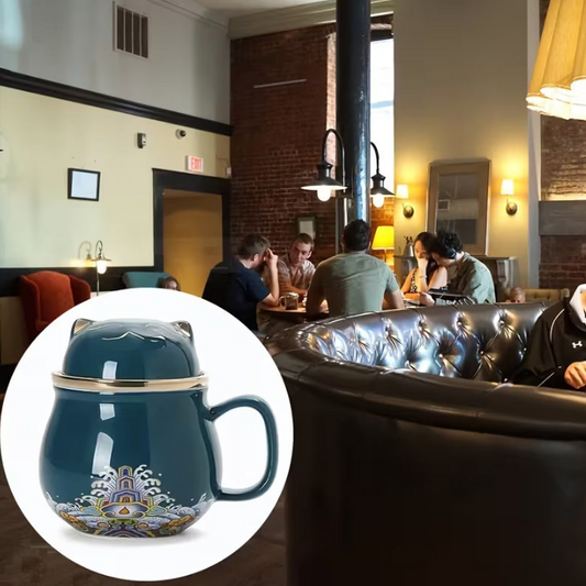 Floral Ceramic Cat Travel Mug