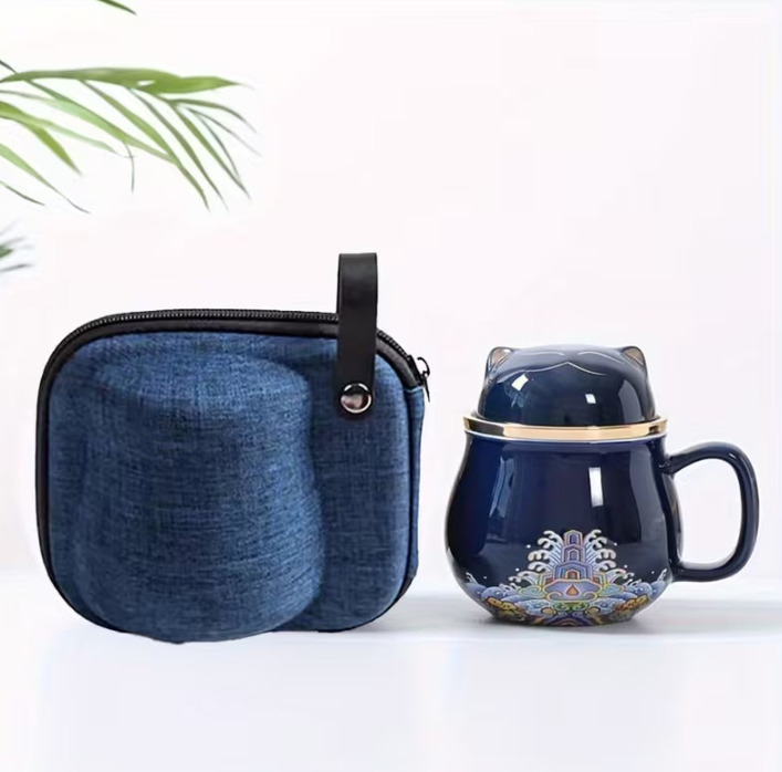 Floral Ceramic Cat Travel Mug