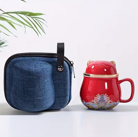 Floral Ceramic Cat Travel Mug