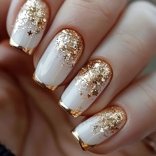 Golden glitter French square nails