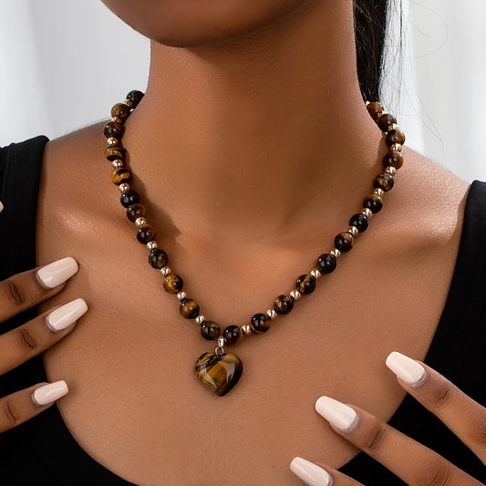 Tiger Eye Heart Bead Necklace