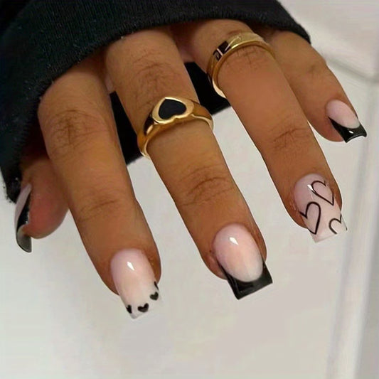 Unique black love square nails