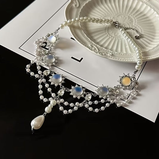 Moonstone Pearl Layered Necklace