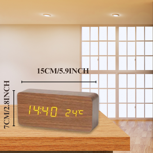 Wooden LED Alarm Clock with Temperature