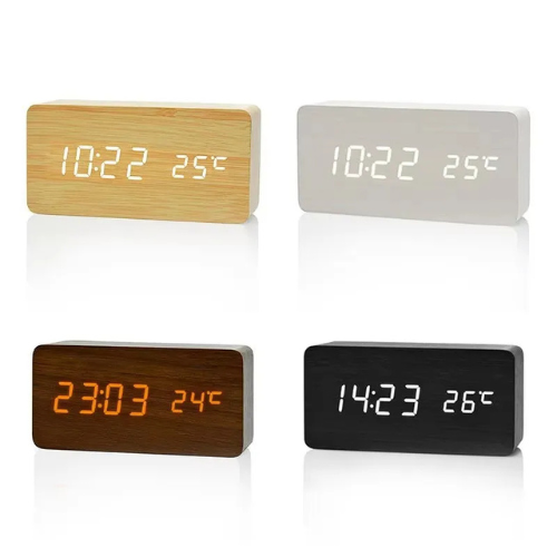 Wooden LED Alarm Clock with Temperature